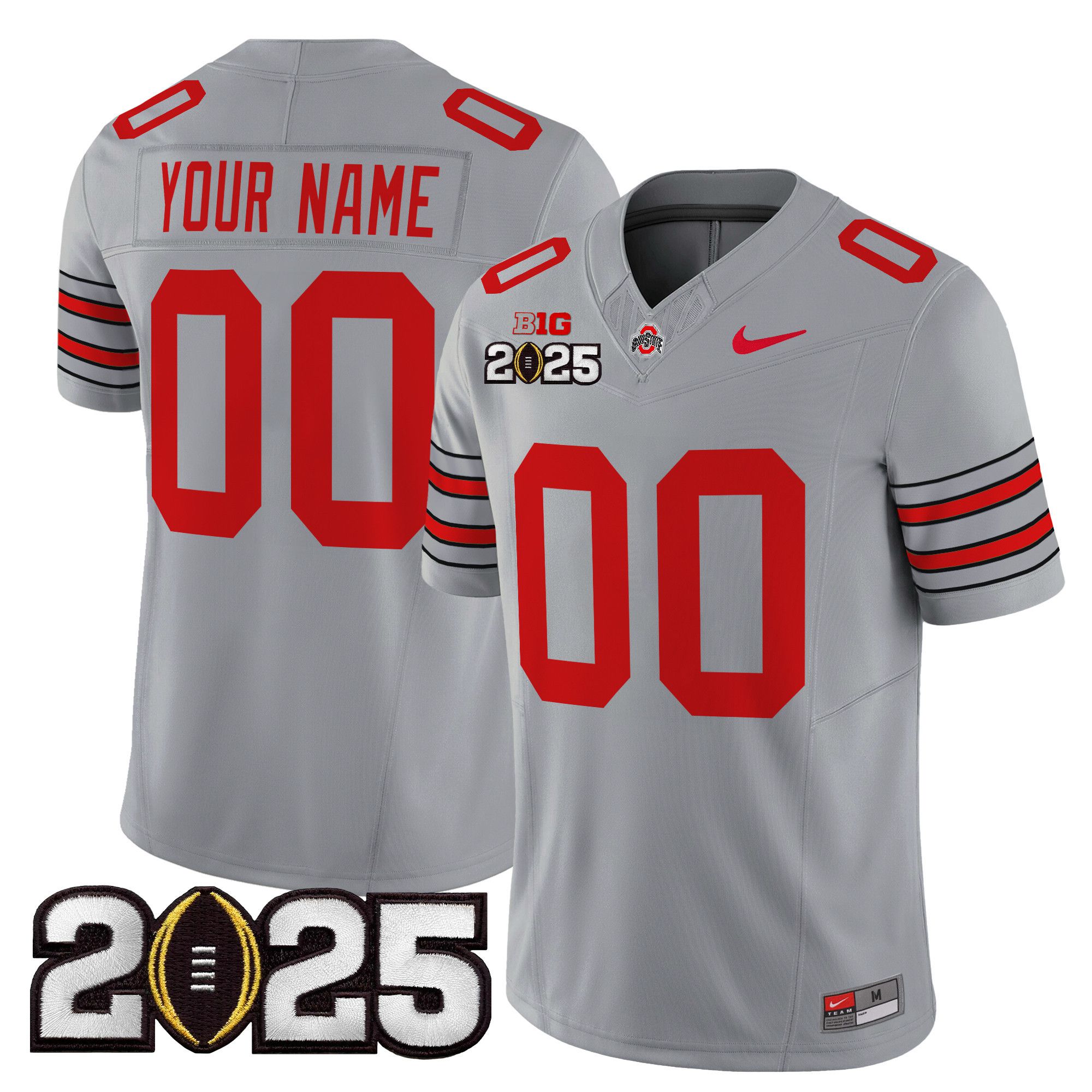 Men Ohio State Buckeyes Grey 2025 CFP Final Patch Vapor Limited Custom NCAA Jersey->customized ncaa jersey->Custom Jersey